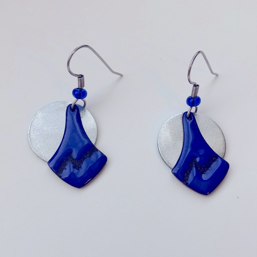 Silver, Blue/Black Earrings